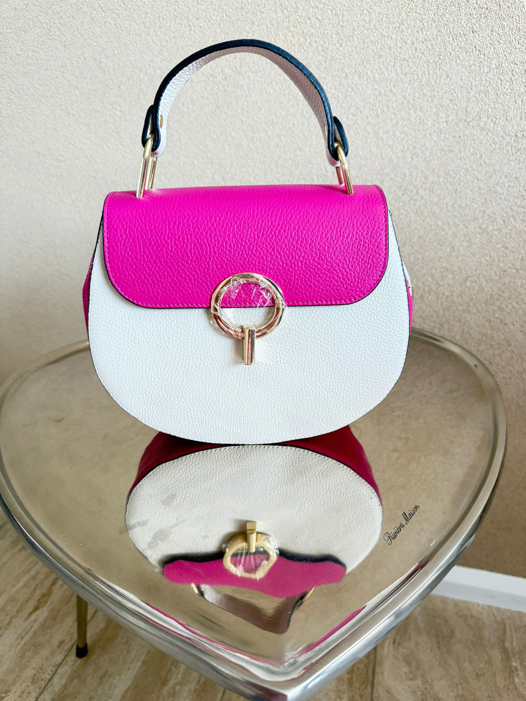 Fuchsia crème kleurige handtas