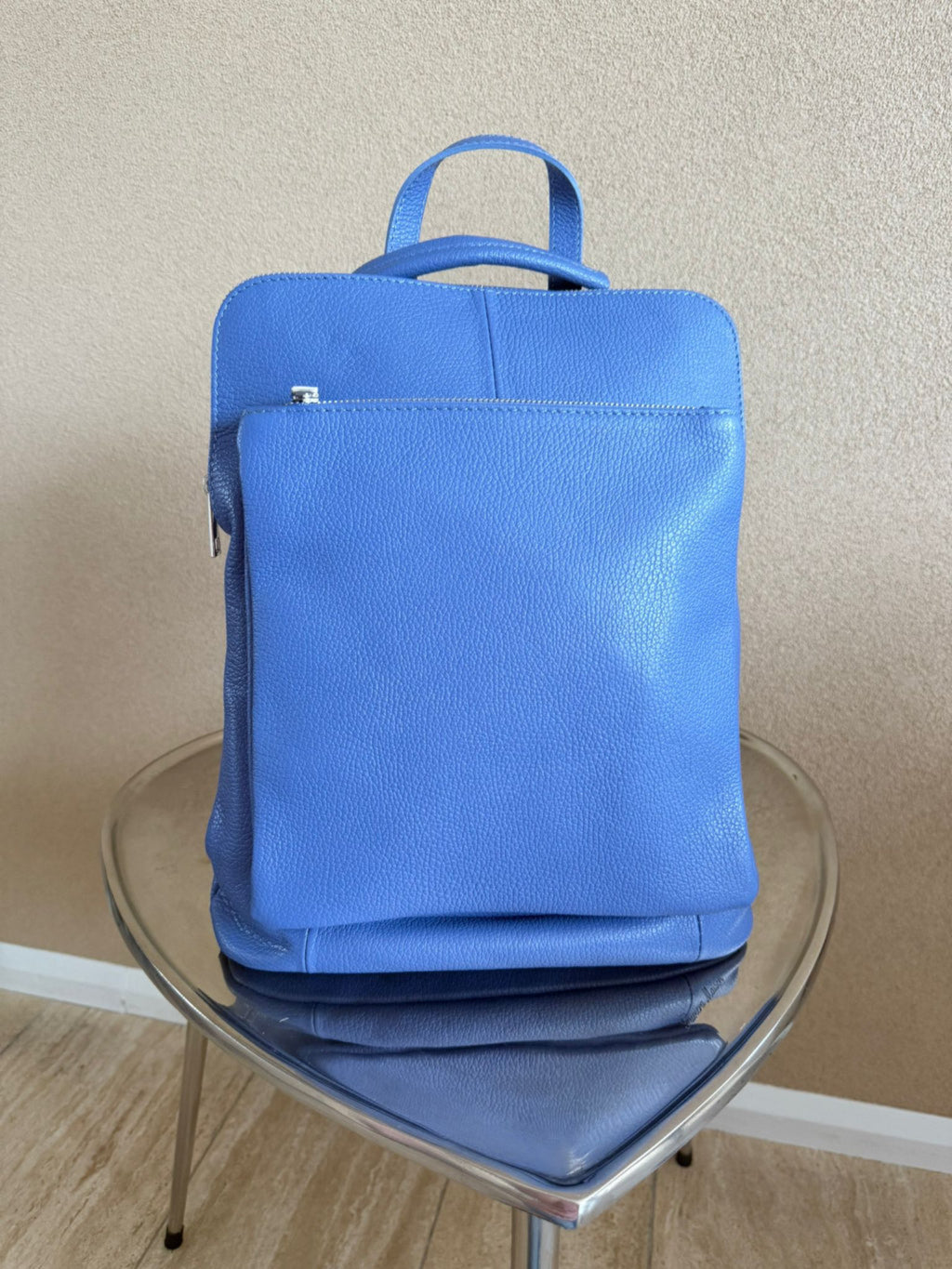 Ideale luxe lederen lavendelblauwe rugtas