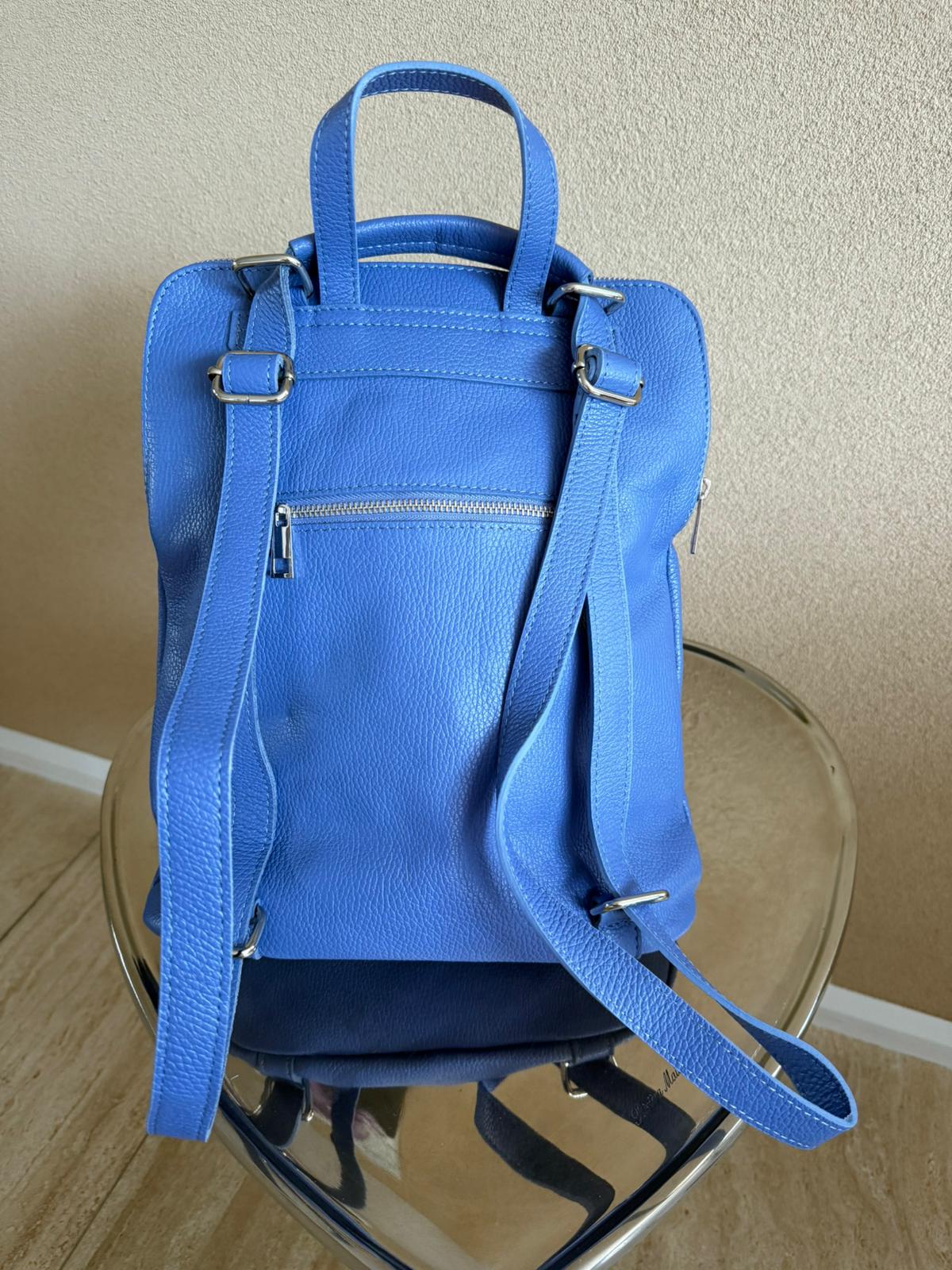 Ideale luxe lederen lavendelblauwe rugtas