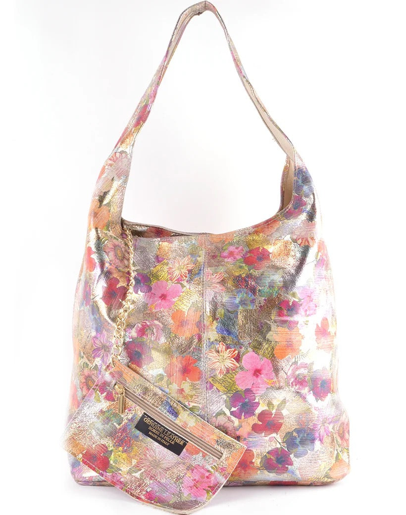 Vrolijke shopper met metallic bloemenprint