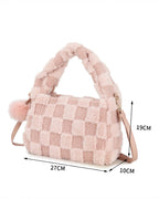 Superleuke roze teddy schoudertas met schaakpatroon
