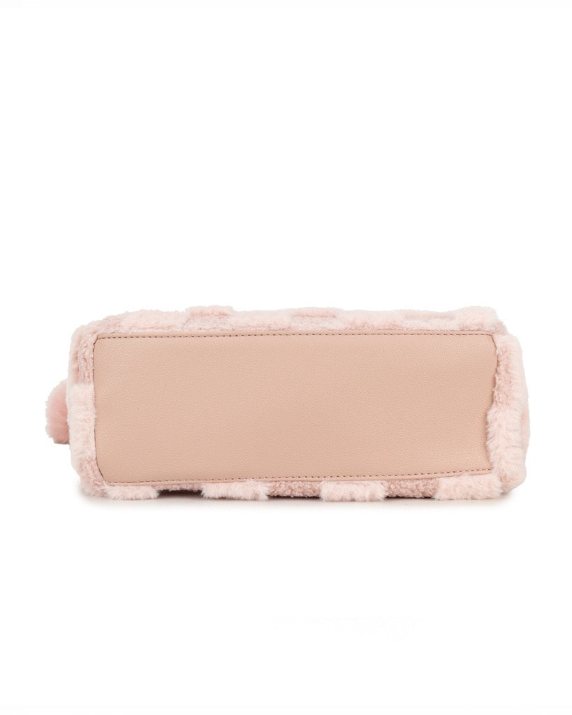 Superleuke roze teddy schoudertas met schaakpatroon