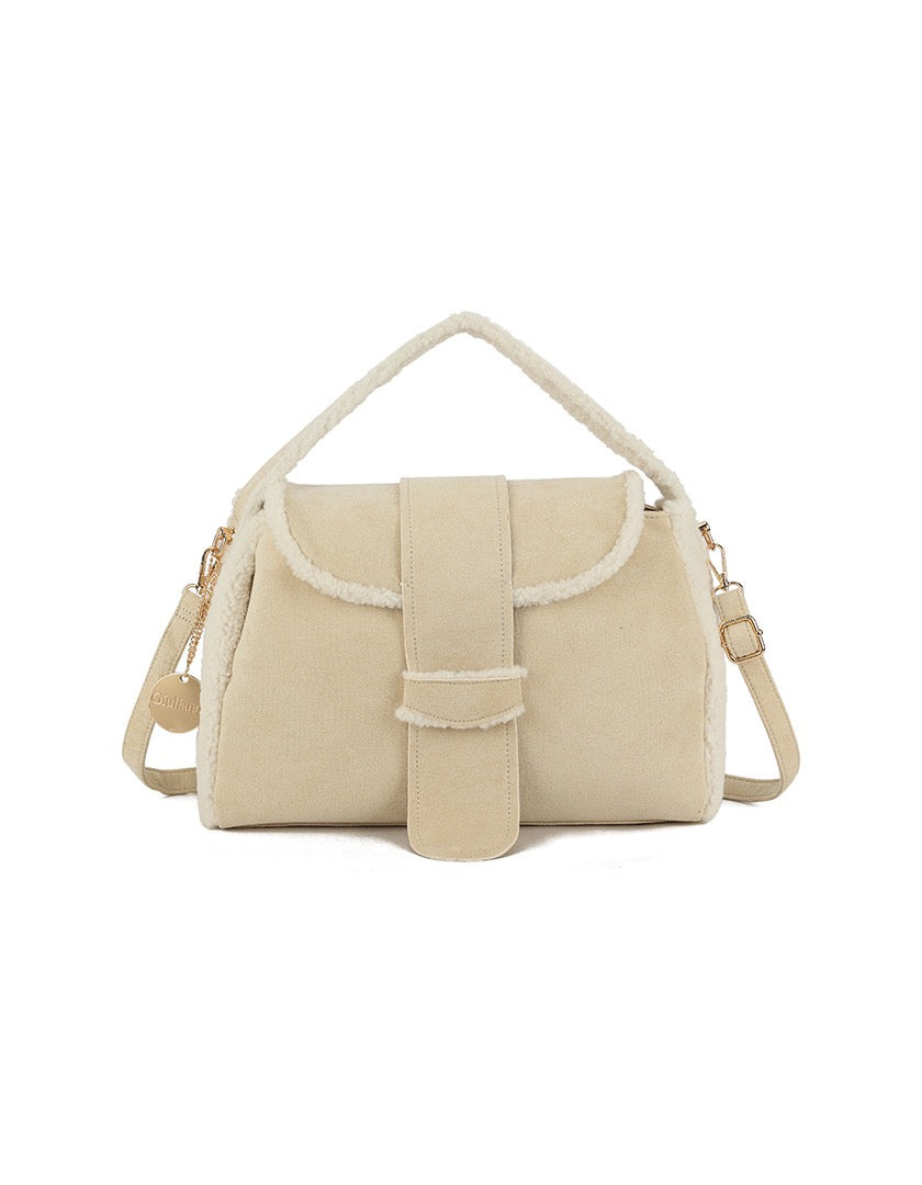 Trendy crème kleurige teddy handtas