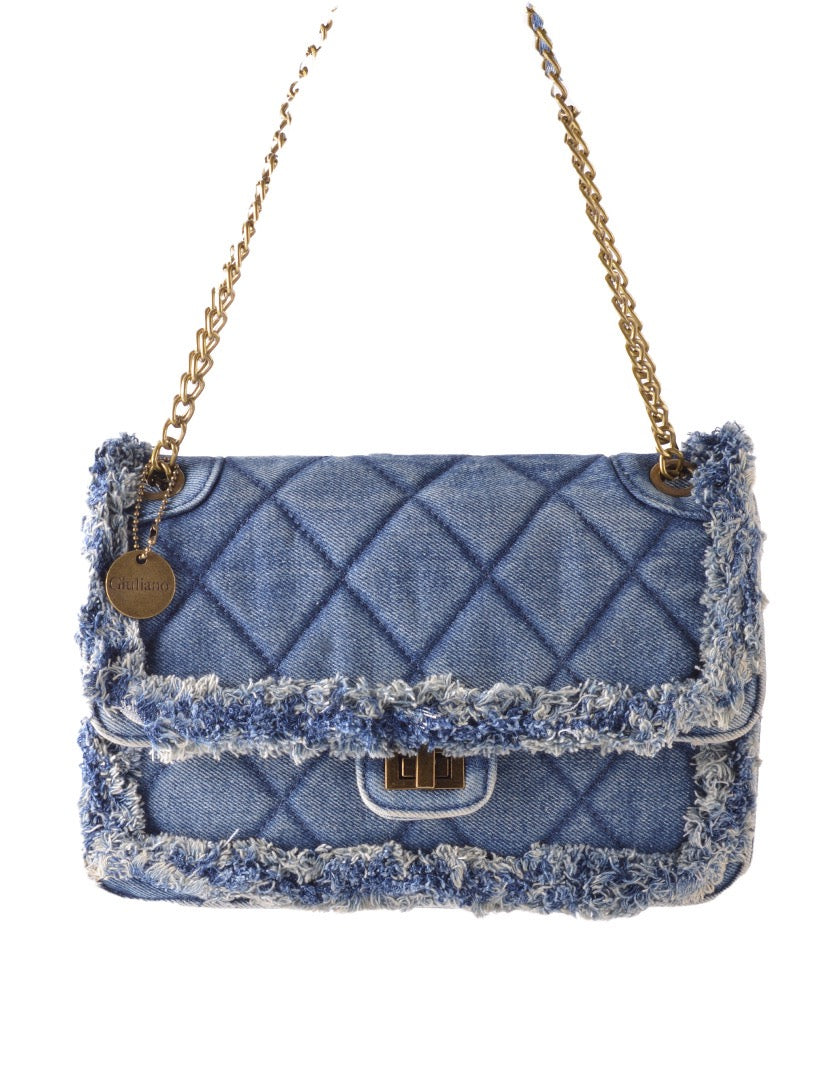 Jeans schoudertas met goudkleurige ketting