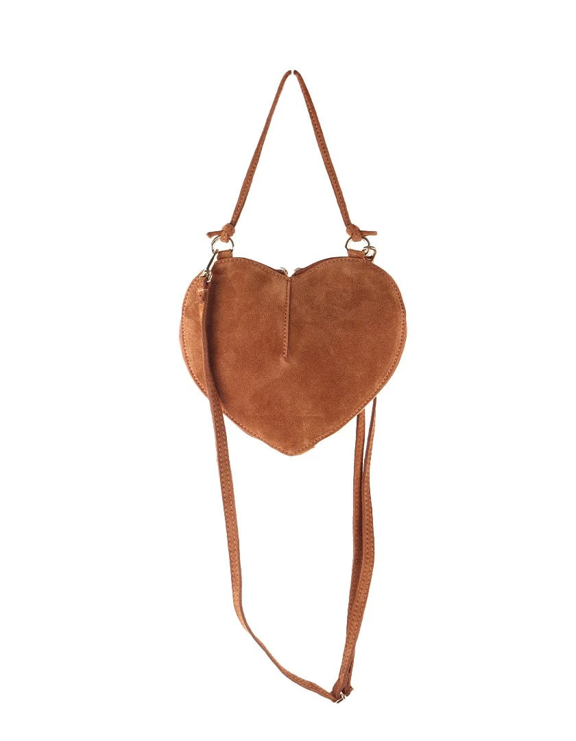 Eigentijdse suède camel hartjes tas