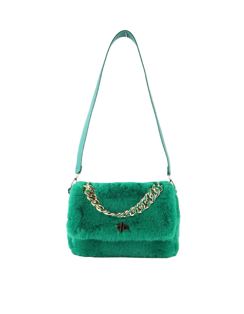 Superleuke zachte groene handtas met goud groen kleurige ketting
