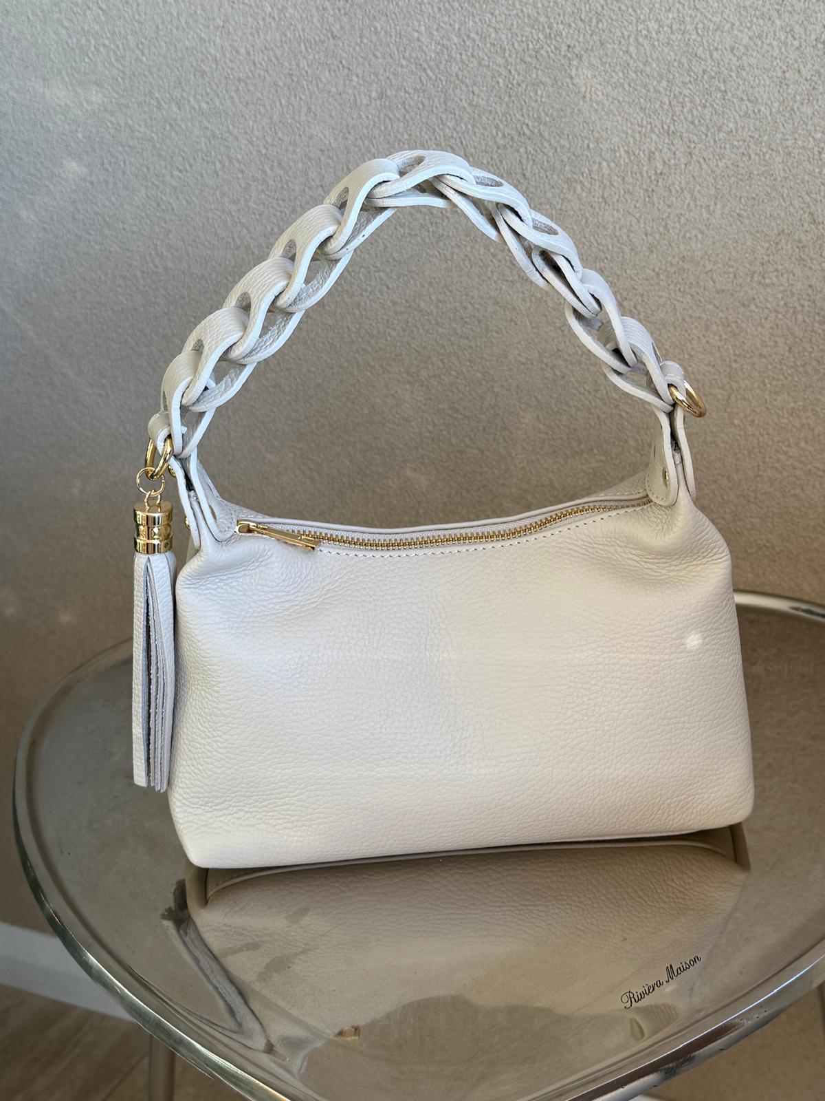 Elegante crème kleurige handtas met klosje