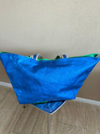Opvallende leuke groen blauwe metallic shopper